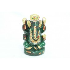 Handcrafted dark Green natural Jade Stone God Ganesha statue gold painted (M)